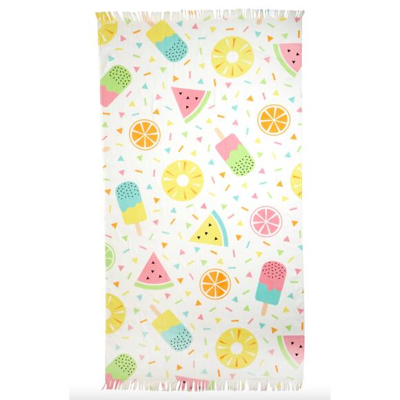 MODA NWT Good Treats Fringe Summer Beach Towel White Multi LARGE cruise pool - Picture 1 of 5